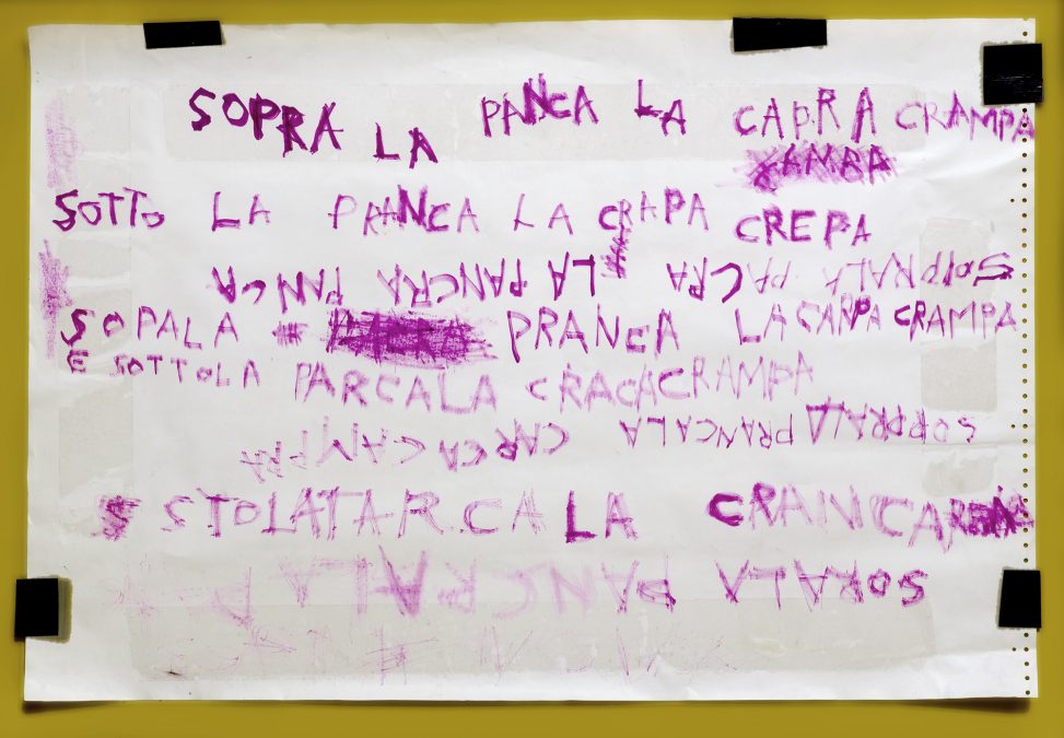 Roberto Cuoghi - Sopra la panca la capra crampa (writing with Pechan prisms)