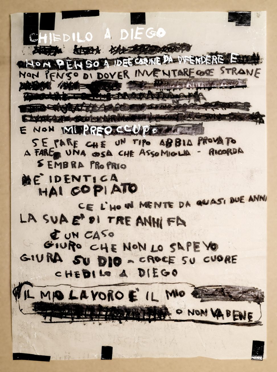 Roberto Cuoghi - Chiedilo a Diego (writing with Pechan prisms)