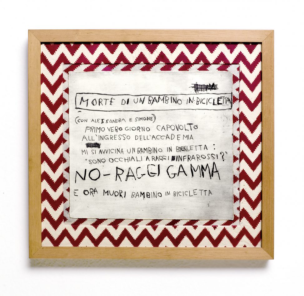 Roberto Cuoghi - Morte di un bambino in bicicletta (writing with Pechan prisms)